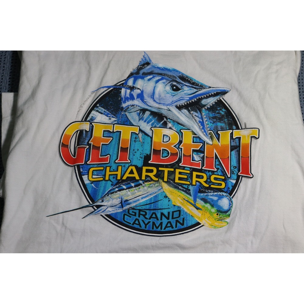 Red Tuna Shirt Club Get Bent Charters Grand Cayman Fishing T-Shirt White 4X